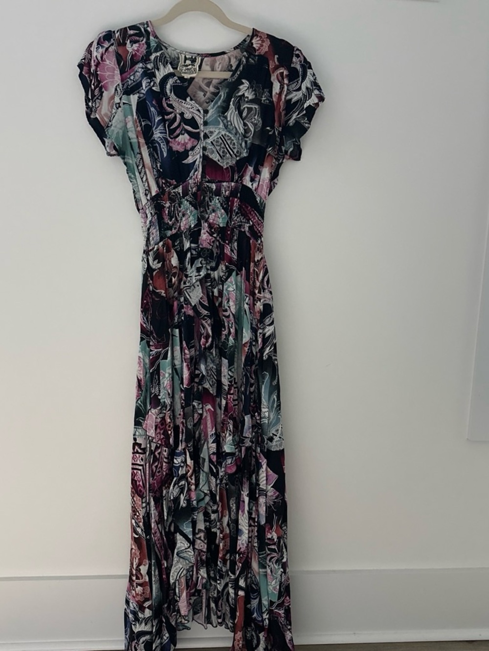 Jaase Navy Maxi Dress with Pink & Mint Paisley Floral Print